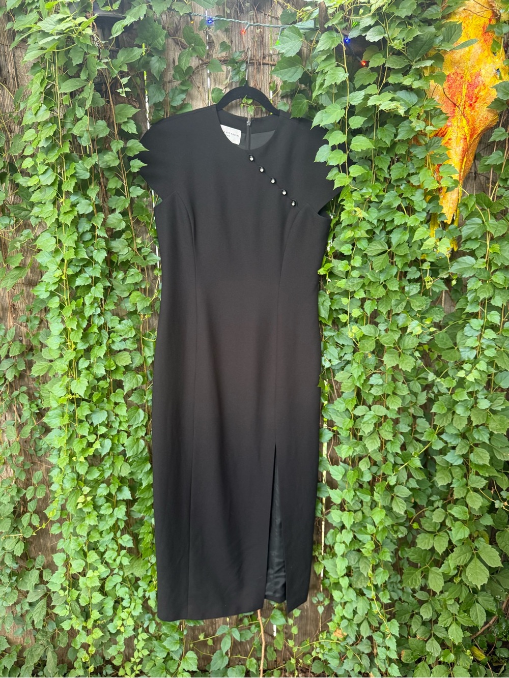 Black Elegant Midi Dress with Button Detail
